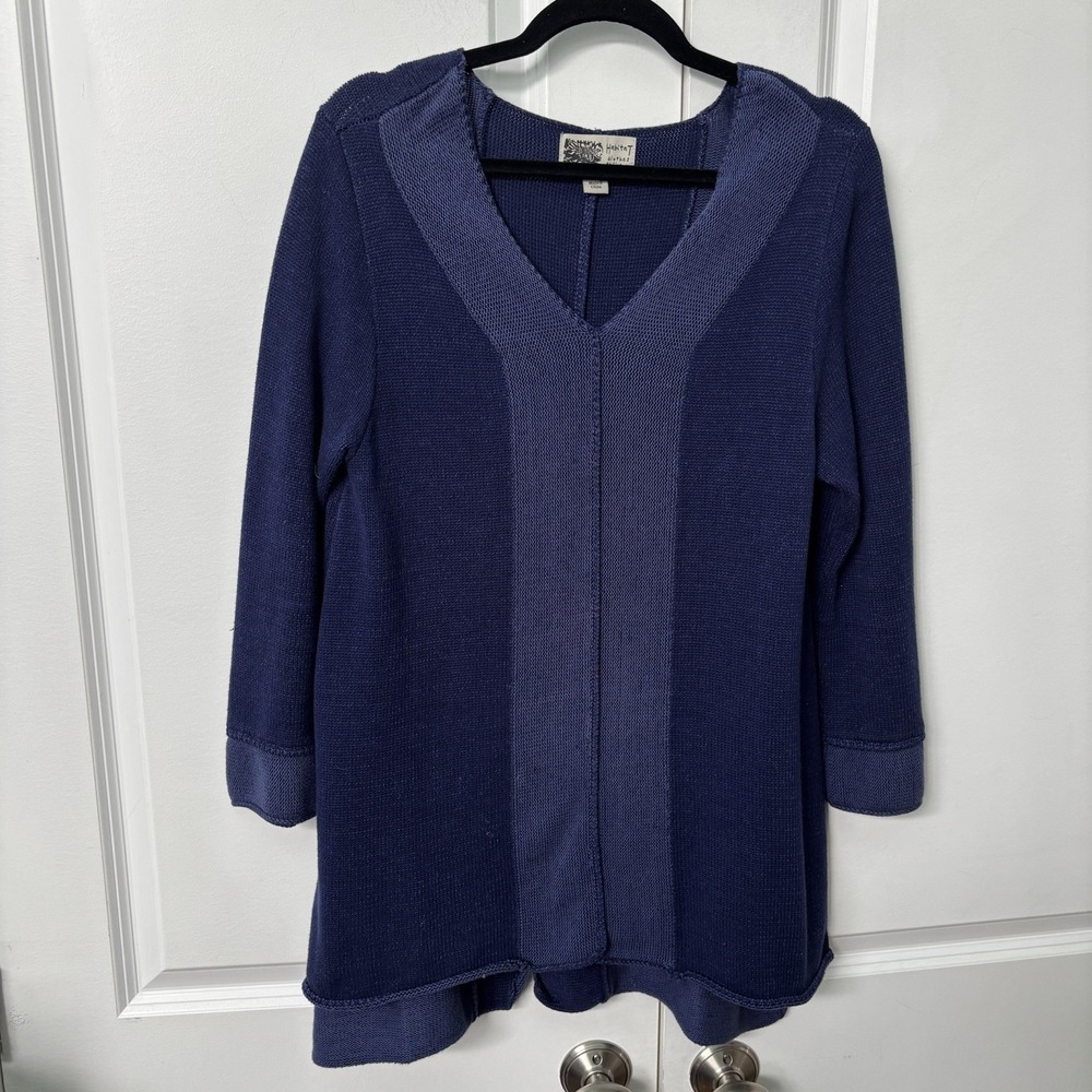Habitat Blue Knit Tunic Sweater Womens S Oversized‎ V-neck Lagenlook Boho Hippie